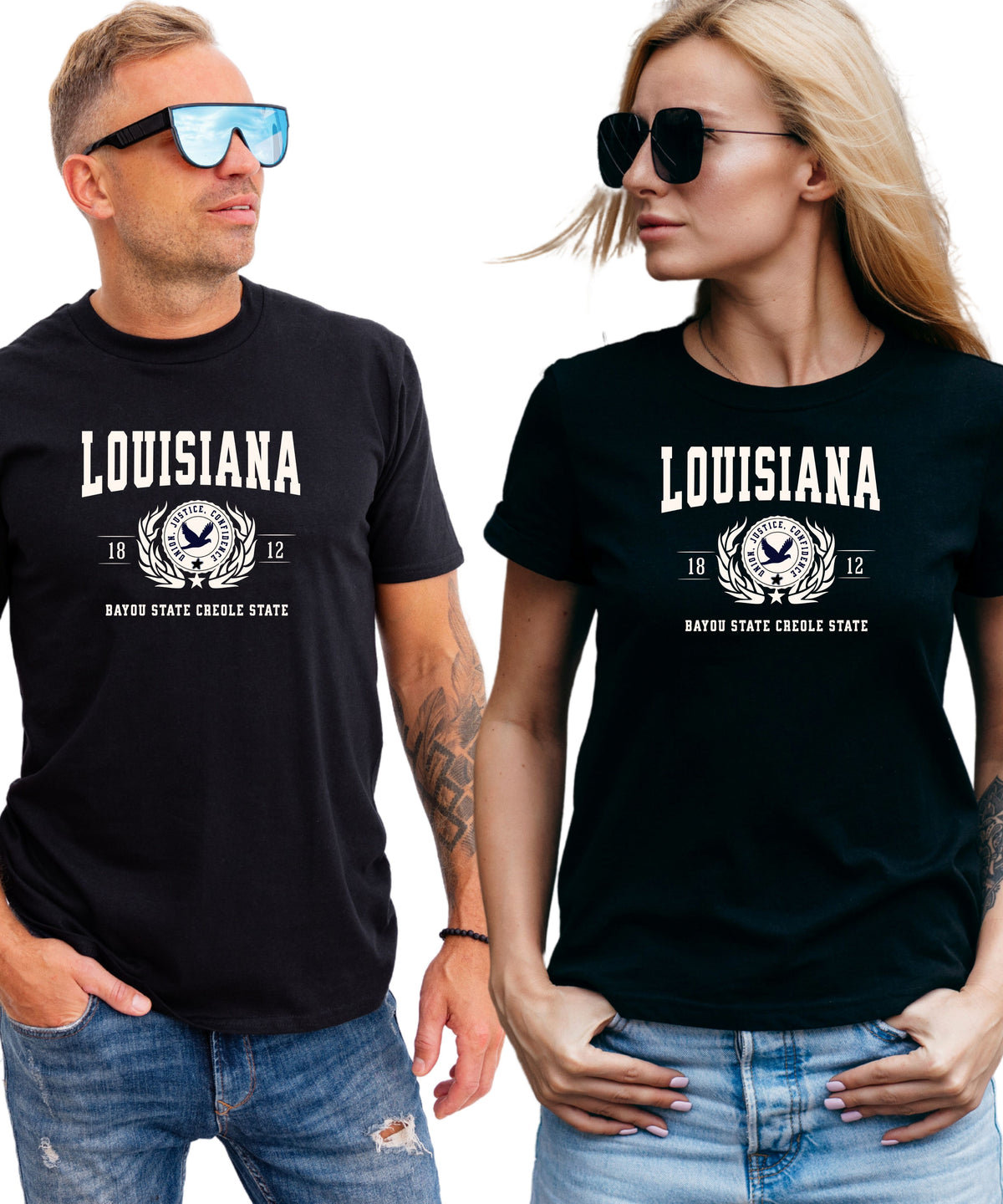 LOUISIANA UNISEX COLLEGIATE STATE T-SHIRT.