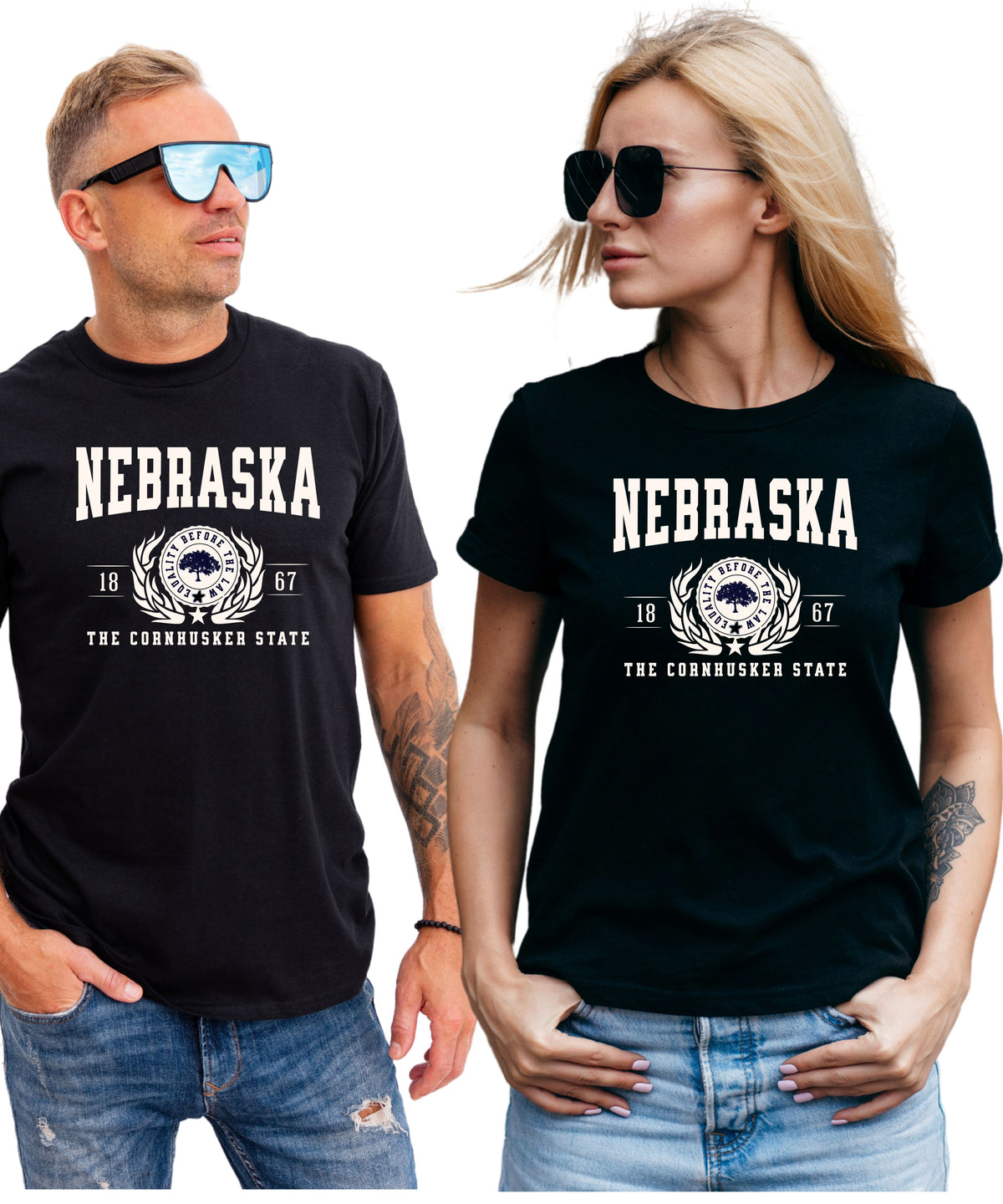 NEBRASKA UNISEX COLLEGIATE STATE T-SHIRT.