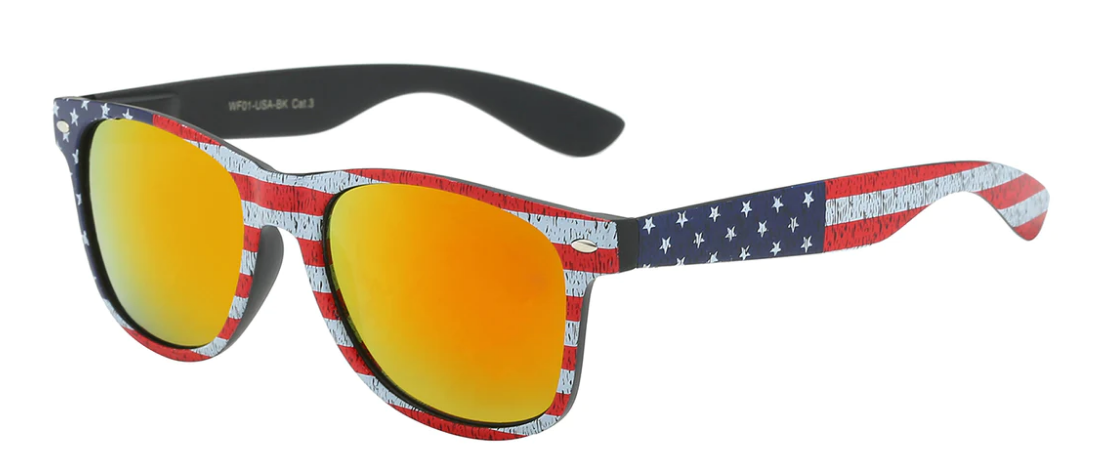 RETRO REWIND WF01-USA-BK UNISEX SUNGLASSES: ICONIC USA FLAG BLACK FRAME