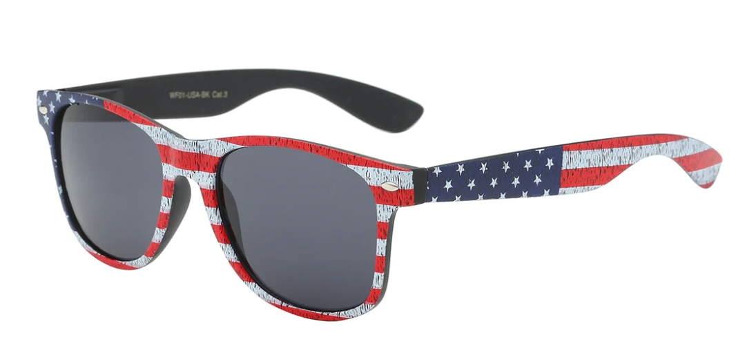 RETRO REWIND WF01-USA-BK UNISEX SUNGLASSES: ICONIC USA FLAG BLACK FRAME