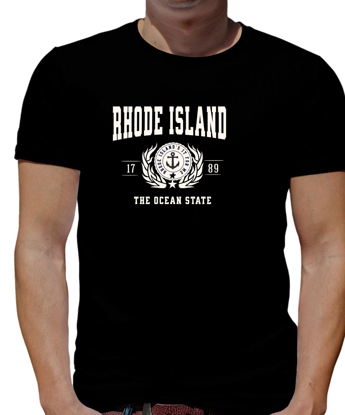 RHODE ISLAND UNISEX COLLEGIATE STATE T-SHIRT.