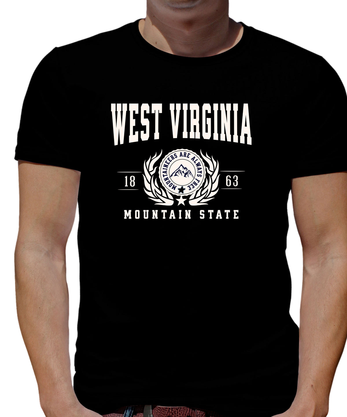 WEST VIRGINIA UNISEX COLLEGIATE STATE T-SHIRT.