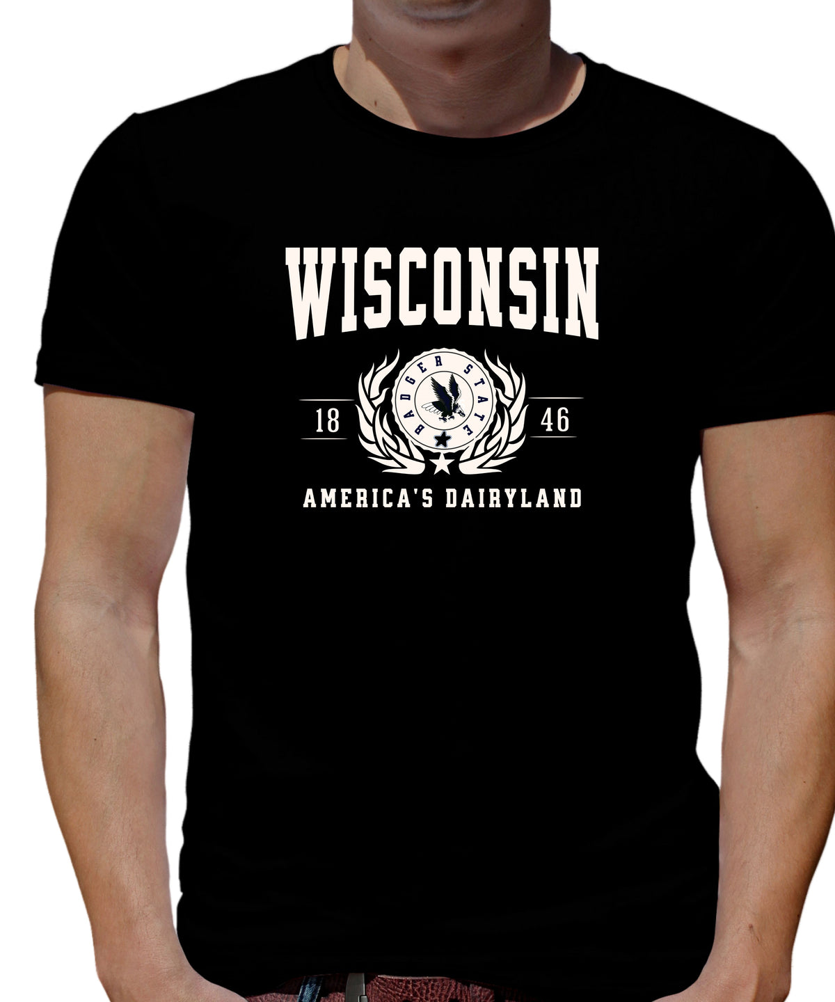 WISCONSIN UNISEX COLLEGIATE STATE T-SHIRT.