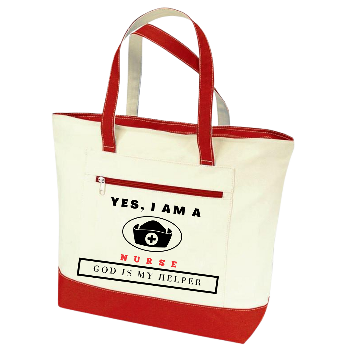 YES, I AM A NURSE TOTE BAG.	GOD IS MY HELPER.