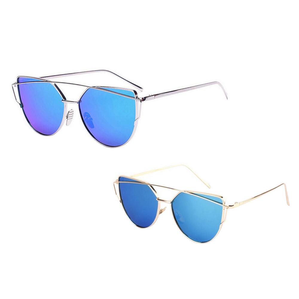 Fashion Twin-Beams Classic Women Metal Frame Mirror Sunglasses Cat Eye Glasses