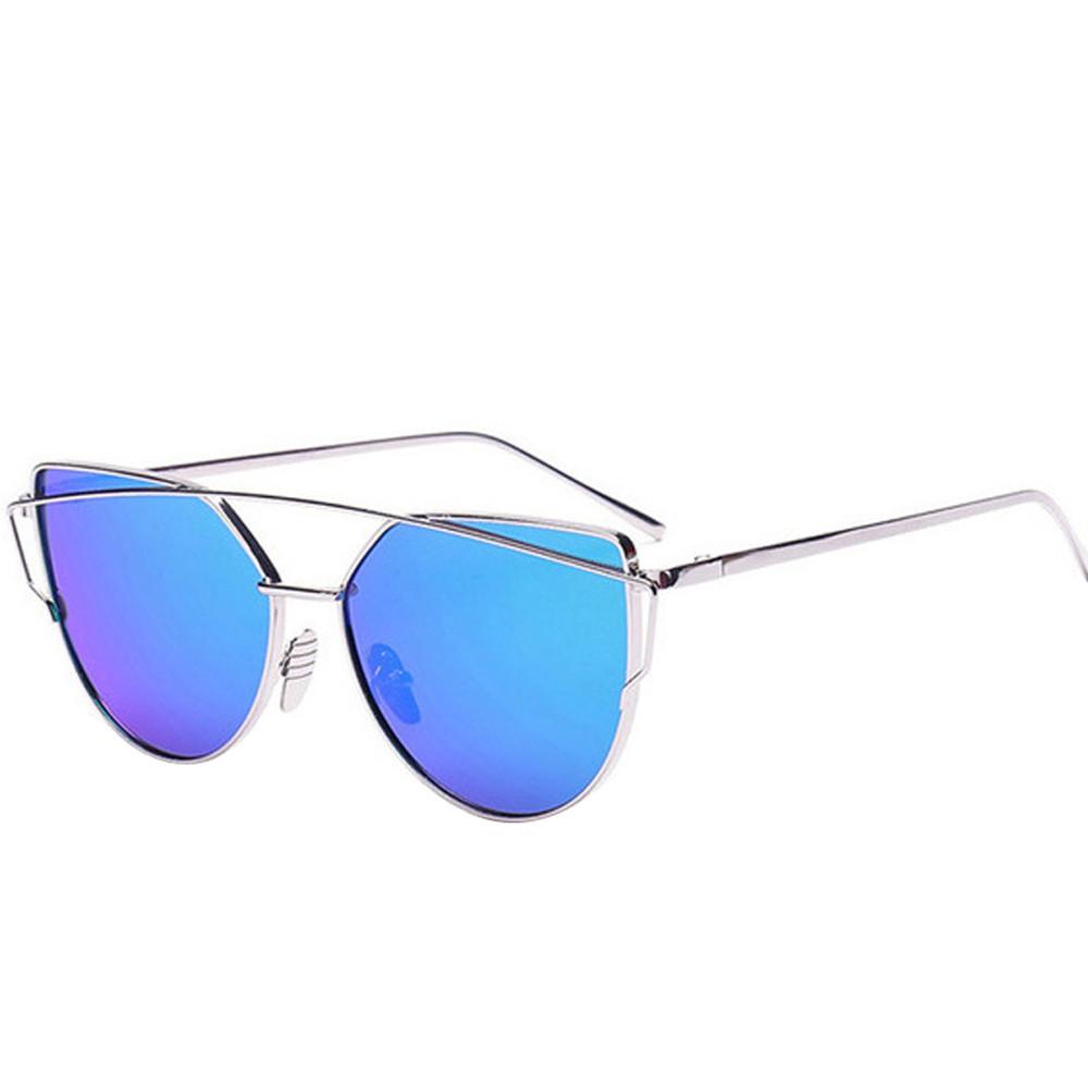 Fashion Twin-Beams Classic Women Metal Frame Mirror Sunglasses Cat Eye Glasses